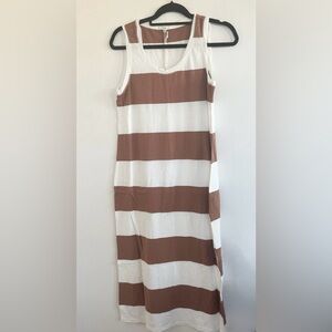 Z Supply NWT Women’s Lida Striped Midi Sleeveless Dress Vintage Brown & White